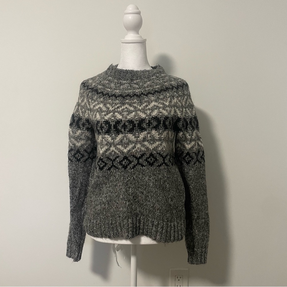 Abercrombie & Fitch Women's Gray Patterned Mock Turtleneck Fair Aisle Sweater
